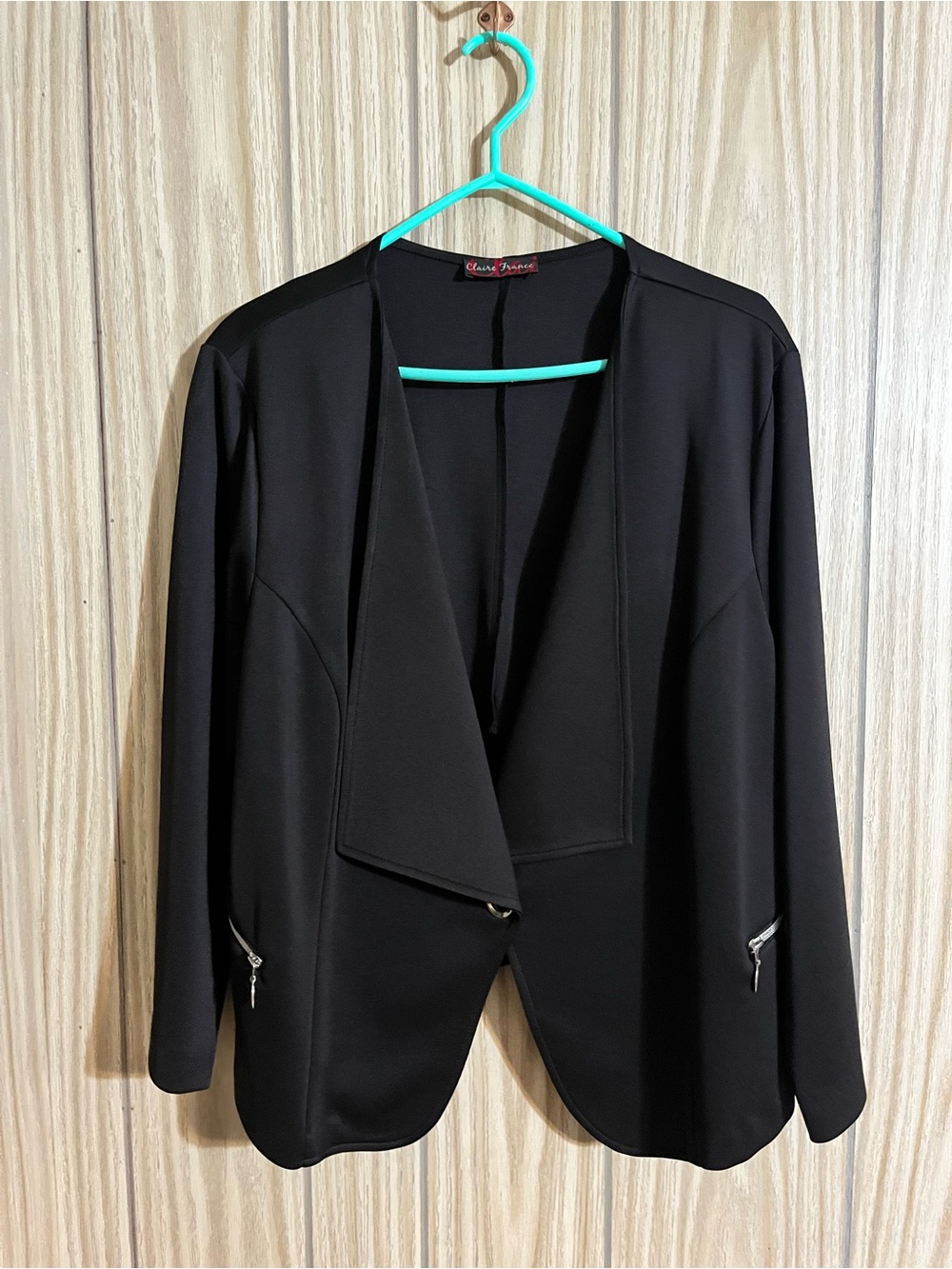 Claire France Black Open Front Drape Collar Jacket Blazer Size 2X Made in Canada